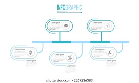 Infographic circle template 5 steps business data illustration. Presentation timeline infographic template.