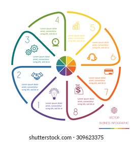 Infographic Circle template from colourful lines with text areas on eight positions