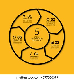 Infographic circle template. Simple black concept banner with 5 options, steps, parts. Can be used for graph, report, presentation, diagram, chart, web design