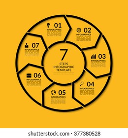 Infographic circle template. Simple black concept banner with 7 options, steps, parts. Can be used for graph, report, presentation, diagram, chart, web design
