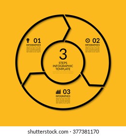 Infographic circle template. Simple black concept banner with 3 options, steps, parts. Can be used for graph, report, presentation, diagram, chart, web design