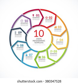 Infographic circle template. Simple vector concept banner with 10 options, steps, parts. Can be used for graph, report, presentation, diagram, chart, web design