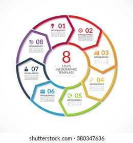 Infographic circle template. Simple vector concept banner with 8 options, steps, parts. Can be used for graph, report, presentation, diagram, chart, web design