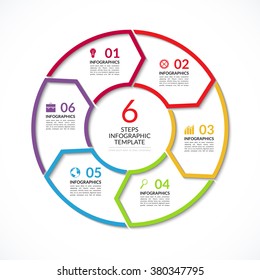 Infographic circle template. Simple vector concept banner with 6 options, steps, parts. Can be used for graph, report, presentation, diagram, chart, web design