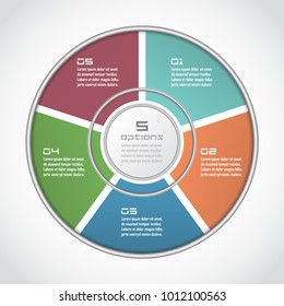 Infographic circle in thin line flat style. Business presentation template with 5 options, parts, steps. Can be used for cycle diagram, graph, round chart.