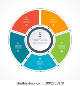 Infographic circle in thin line flat style. Business presentation template with 5 options, parts, steps. Vector illustration