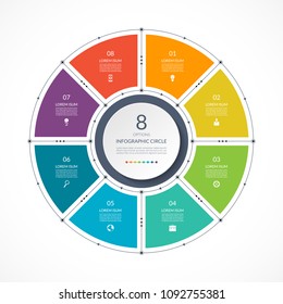 Infographic circle in thin line flat style. Business presentation template with 8 options, parts, steps. Vector illustration