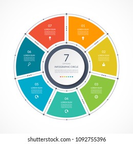 Infographic circle in thin line flat style. Business presentation template with 7 options, parts, steps. Vector illustration