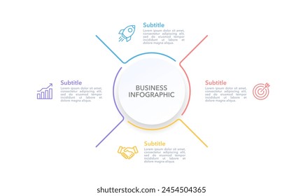 Infographic circle and thin line flat with 4 processes. Business presentation. Vector illustration.