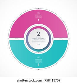 Infographic circle in thin line flat style. Business presentation template with 2 options, parts, steps. Can be used for cycle diagram, graph, round chart.