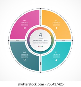 Infographic circle in thin line flat style. Business presentation template with 4 options, parts, steps. Can be used for cycle diagram, graph, round chart.