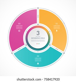 Infographic circle in thin line flat style. Business presentation template with 3 options, parts, steps. Can be used for cycle diagram, graph, round chart.