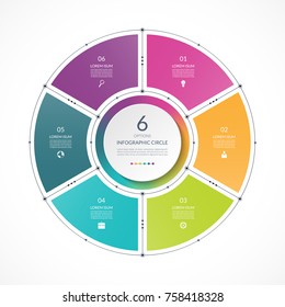 Infographic circle in thin line flat style. Business presentation template with 6 options, parts, steps. Can be used for cycle diagram, graph, round chart.