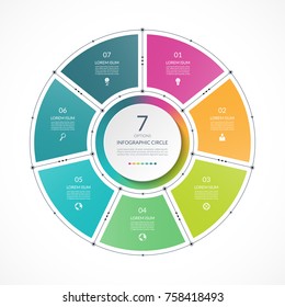 Infographic circle in thin line flat style. Business presentation template with 7 options, parts, steps. Can be used for cycle diagram, graph, round chart.