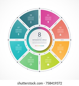 Infographic circle in thin line flat style. Business presentation template with 8 options, parts, steps. Can be used for cycle diagram, graph, round chart.