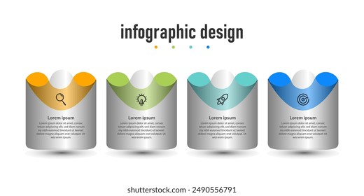 Infographic circle timeline process with square template design with icons and 4 options or steps. Vector illustration.
