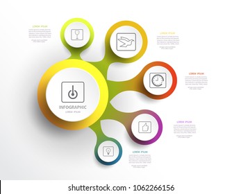 Infographic circle timeline template with 3D and 5 options or step,Business concept, Blank space for content, business, graph, diagram, process, time line, book cover, flowchart, info, step, printing