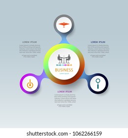 Infographic circle timeline template with 3D and 3 options or step with icon, Use for content, business, graph, diagram, process, time line, book cover, flowchart, info, step, process,option,printing