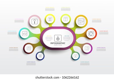 Infographic circle timeline template with 3D and 10 options or step with icon, Use for content, business, graph, diagram, process, time line, book cover, flowchart, info, step, process,option,printing