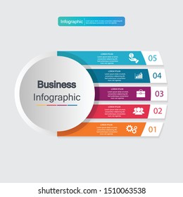 Infographic circle vector, cycle diagram, round graph. Presentation chart. Business concept with 5 options, parts, steps, processes. Visualization of infographic data. Startup template. - Vector