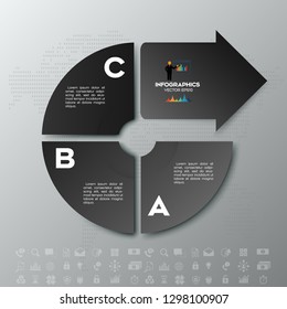 Infographic circle. Vector options banner with 3 steps, parts, pieces. Can be used for cycle diagram, round chart, graph.