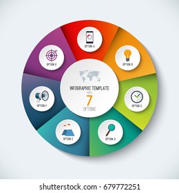 Infographic circle. Vector options banner with 7 steps, parts, pieces. Can be used for cycle diagram, round chart, graph, report