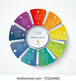 Infographic circle. Vector pie chart. Business concept with 9 options