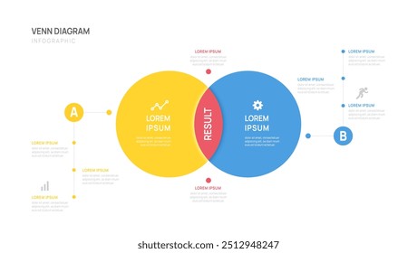 Círculo de infografía Plantilla de diagrama de Venn para presentación de inicio de negocios con Ilustración vectorial de Elementos de diagrama de Venn.