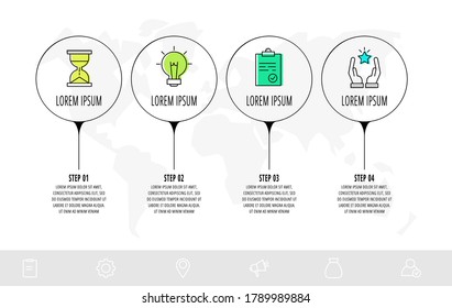círculos infográficos con 4 pasos, flechas. Plantilla de vector de línea. Se puede utilizar para diagrama, negocio, diseño de flujo de trabajo, presentaciones, diagrama de flujo, gráfico de información, escala de tiempo, contenido, niveles.