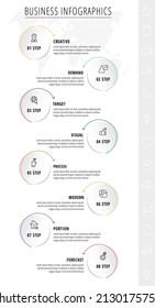 círculos infográficos con flechas. Concepto de negocio vectorial de 8 pasos a paso, opciones, cuadrados. Plantilla con ocho formas de diagrama, web, banner, presentaciones, diagrama de flujo, contenido, niveles, gráfico