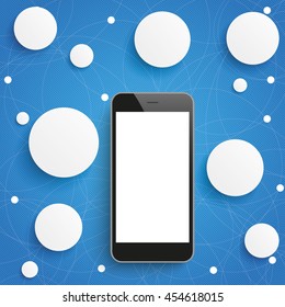 Infographic with circles and smartphone on the blue background. Eps 10 vector file.