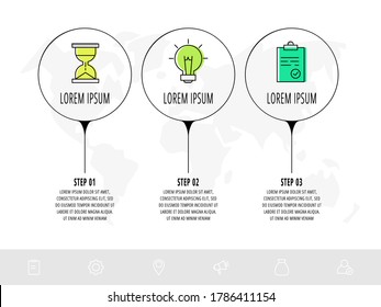 Infographic circles with three steps, arrows. Line vector template. Can be used for diagram, business, web, banner, workflow layout, presentations, flow chart.