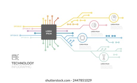 Infografía Plantilla de tecnología de placa de circuito. Diseño de 4 pasos, datos de marketing digital, infografías de Vectores de presentación.