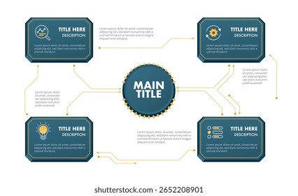 Infographic Circuit board technology template. 4 option design, digital marketing data, presentation vector infographics.