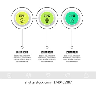 Infographic circular with 3 steps, parts, icons. Flat vector template. Can be used for diagram, business, web, banner, workflow layout, presentations, flow chart, info graph, timeline, levels.