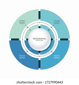 Infographic Circular Chart Divided Into 4 Parts. Step-by Step Cycle Diagram With Four Options Designed For Report, Presentation, Data Visualization.