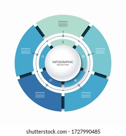 Infographic Circular Chart Divided Into 5 Parts. Step-by Step Cycle Diagram With Five Options Designed For Report, Presentation, Data Visualization.