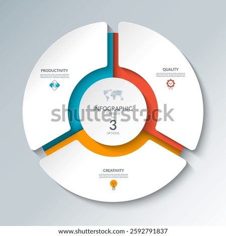 Infographic circular diagram with 3 options. Round chart that can be used for business presentations, educational resources, marketing materials, visualizing data, simplifying complex information.