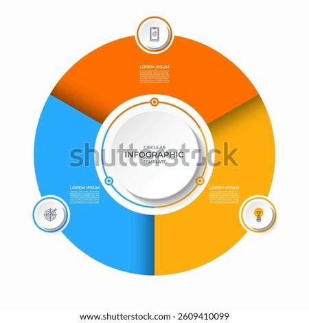 Infographic circular diagram with 3 options. Vector process chart that can be used for business presentation, analytics, marketing materials, visualizing data, report, educational resources.