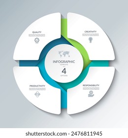 Infographic circular diagram with 4 options. Round chart that can be used for business analytics, data visualization and presentation. Vector illustration.