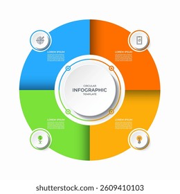 Infographic circular diagram with 4 options. Vector process chart that can be used for business presentation, analytics, marketing materials, visualizing data, report, educational resources.