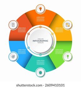Infographic circular diagram with 6 options. Vector process chart that can be used for business presentation, analytics, marketing materials, visualizing data, report, educational resources.