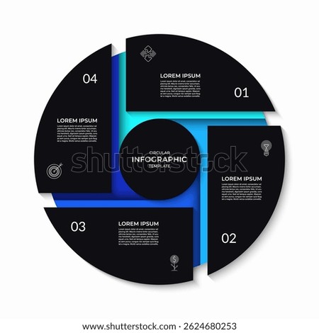 Infographic circular diagram divided into 4 parts. 4-step process chart. Can be used for business presentations, educational resources, marketing materials, visualizing data. Vector illustration.