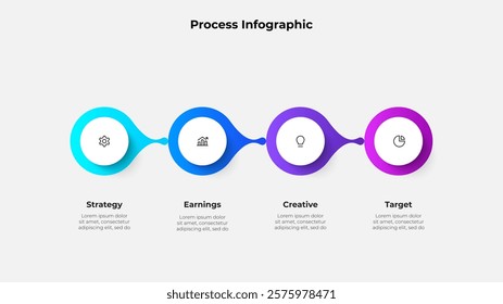Infographic circular process infographic chart for business presentation. Circles infochart with thin line icons. Diagram with 4 steps sequence design for web pages