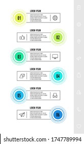 Infographic circular with six steps, parts, icons. Flat vector template. Can be used for diagram, business, web, banner, workflow layout, presentations, flow chart, timeline, content, levels.
