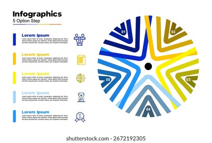 infographisches Rundsternschema mit 5 Stufen. Konzept des zyklischen Geschäftsprozesses mit 5 Stufen. Minimale Infografik-Entwurfsvorlage. Vektor eps	
