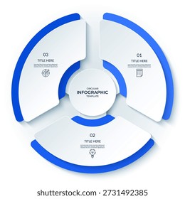 Infografía de Plantilla circular con 3 pasos, opciones. Gráfico redondo, diagrama de ciclo que se puede utilizar para el informe, análisis de negocios, visualización de datos, presentación.