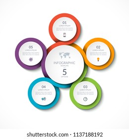 Infographic circular template with 5 options. Can be used for graph, diagram, presentation, report, web design. Vector illustration.