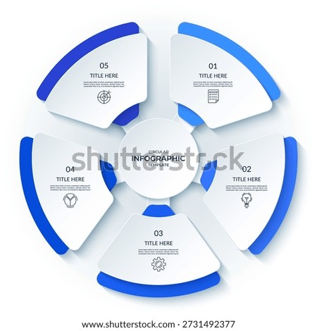 Infographic circular template with 5 steps, options. Round chart, cycle diagram that can be used for report, business analytics, data visualization, presentation.