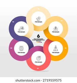 Plantilla de Vector circular infográfico con 6 opciones, partes. Diagrama de ciclos de 6 pasos para infografías de negocios. Gráfico de proceso, Anuncio de Vector para presentación, informe, anual, folleto, Web. diagrama de venn 6